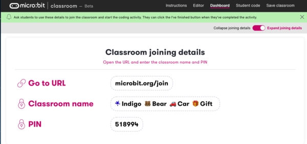 entrar microibit classroom